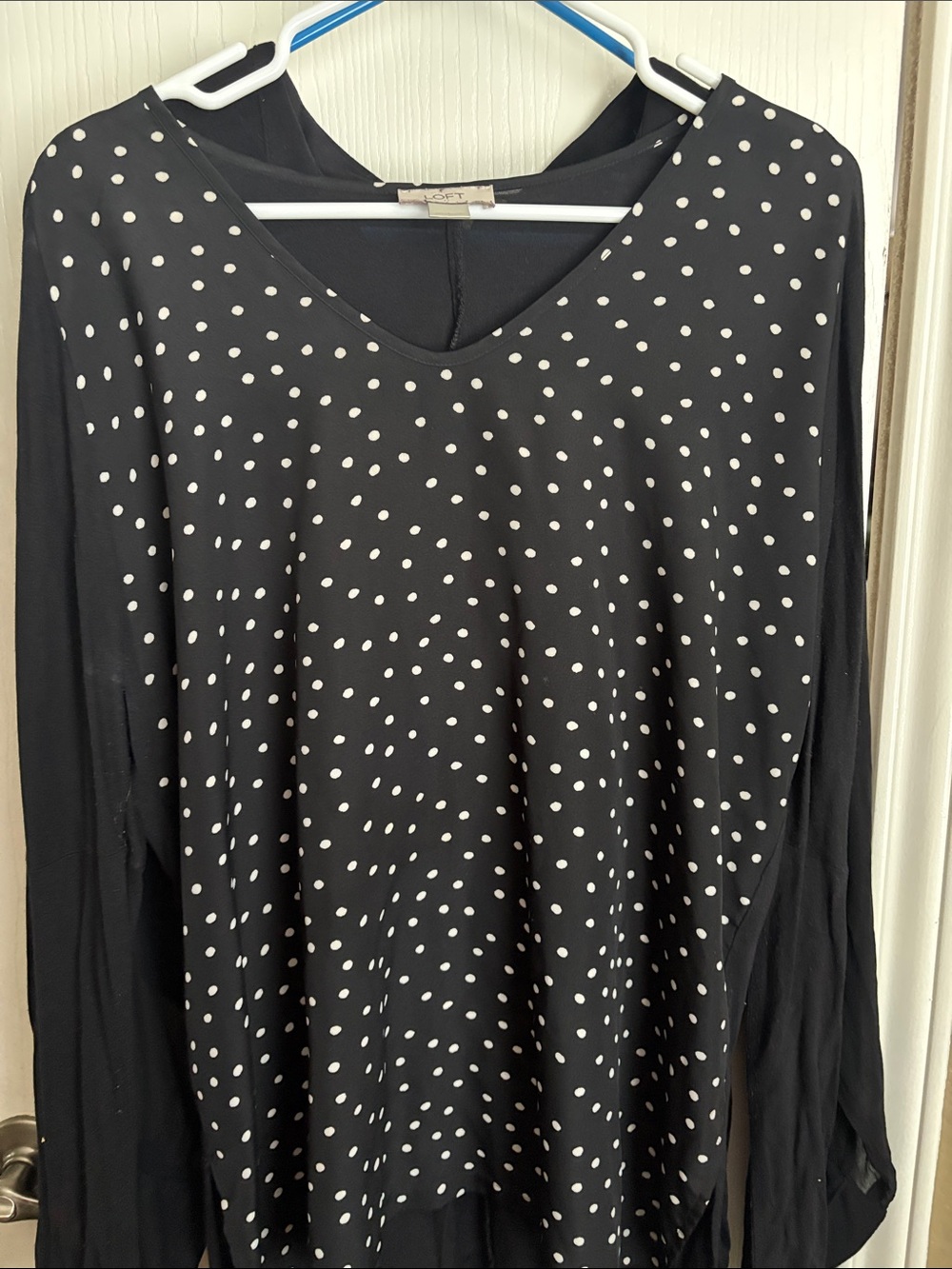 Loft Black Long-Sleeve Polka Dot Women's Top